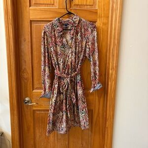 Tommy Hilfiger Paisley Print Long Sleeve Waist-Tie Dress in Multicolor